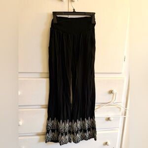 Anthropologie Black Wide Leg Pants with Embroidery